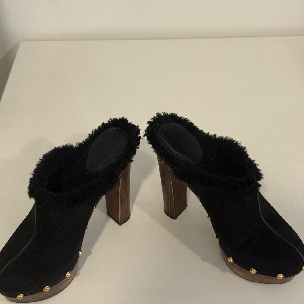 Gucci black suede high heel mules with shearling lining EUC - Picture 11 of 14